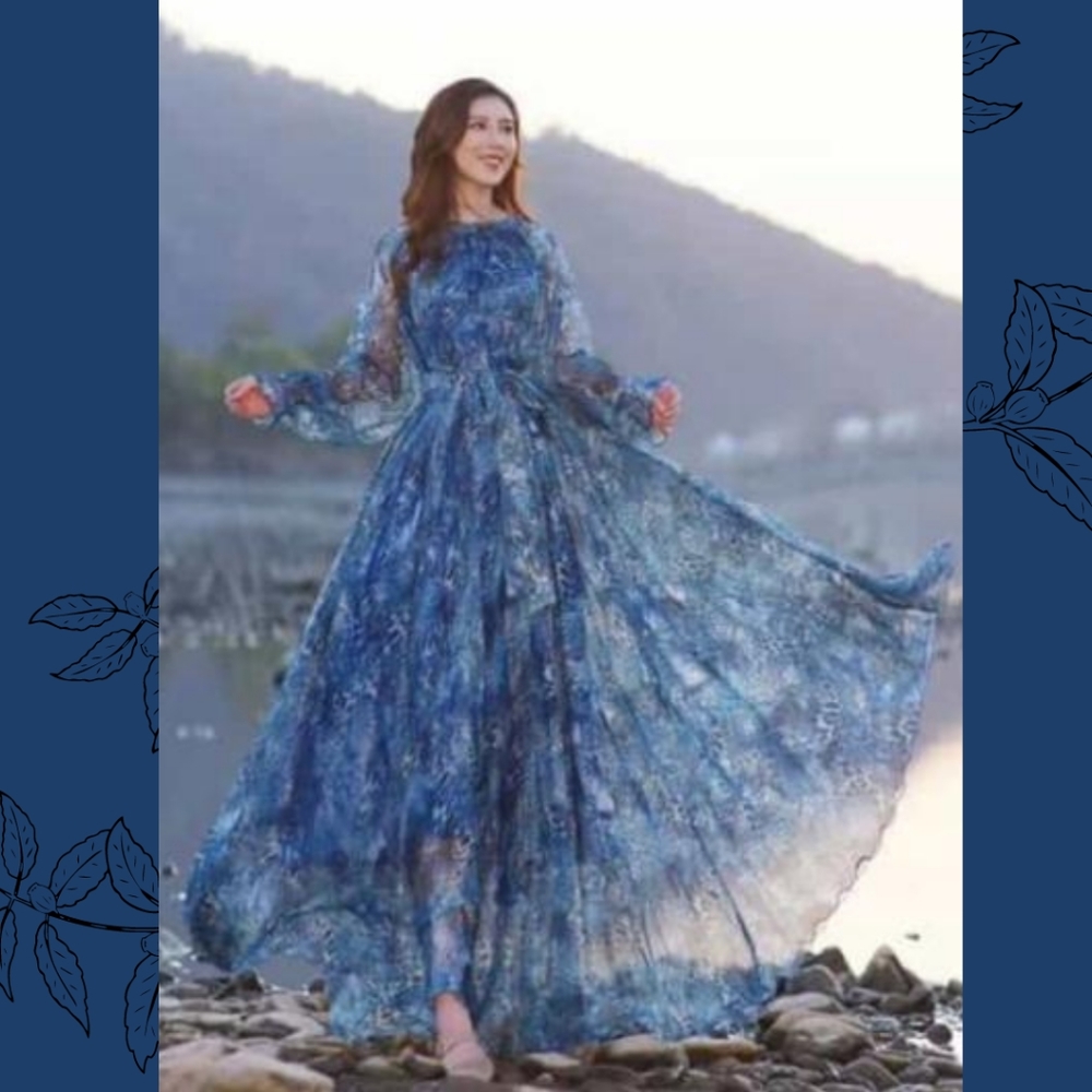 MACHERRY LEOPARD floral chiffon maxi dress.